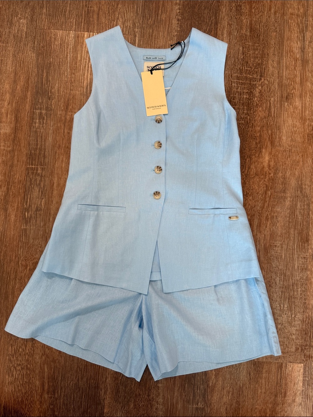 Scotch & Soda Sky Blue Button-Front Vest and Shorts Set